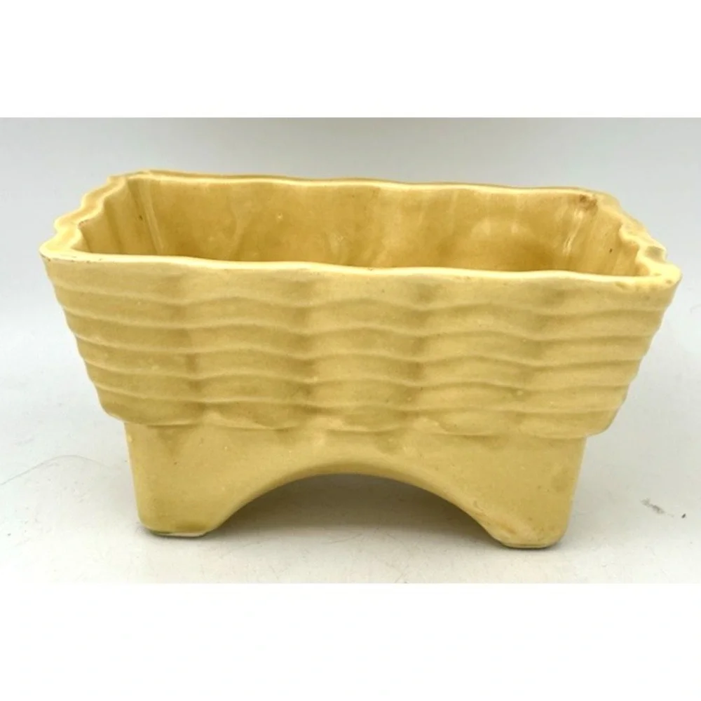 Vintage MCM California Pottery Planter Mustard Yellow Ribbed Rectangular USA
